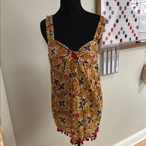 Blue Plate size medium Floral Sleeveless Long Top with Red Accents NWT